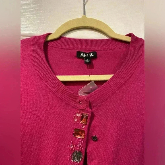 NWT Apt. 9 Pink Embroidered Beaded Bedazzled Button Front Cardigan Size Small - Picture 2 of 10